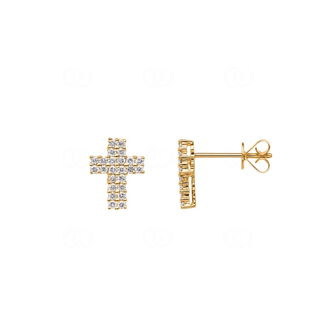 Clous d'oreilles or jaune 750/18 ct avec diamants 0.31 ct H/si, Croix - OR-30176-GG