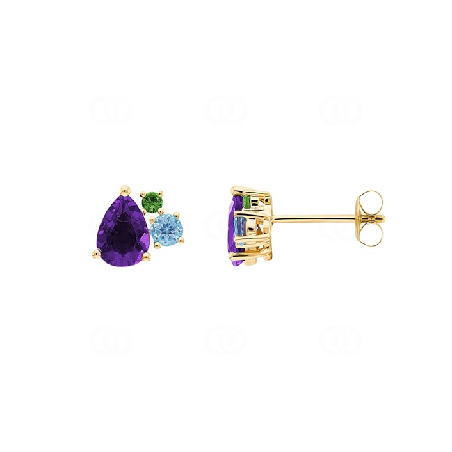 Stud Earrings 750/18 K Yellow Gold with Fine Multi-Stones - OR-73469-GG
