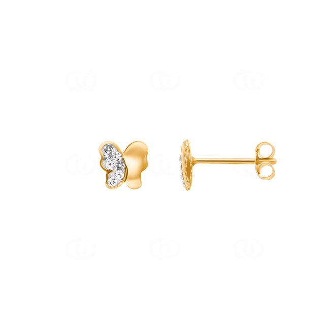 Clous d'oreilles or jaune 750/18 ct Papillon avec pierres en verre - 8562