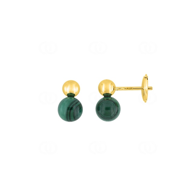 Stud Earrings 750/18 K Yellow Gold with Malachite 6mm - J20011.N0