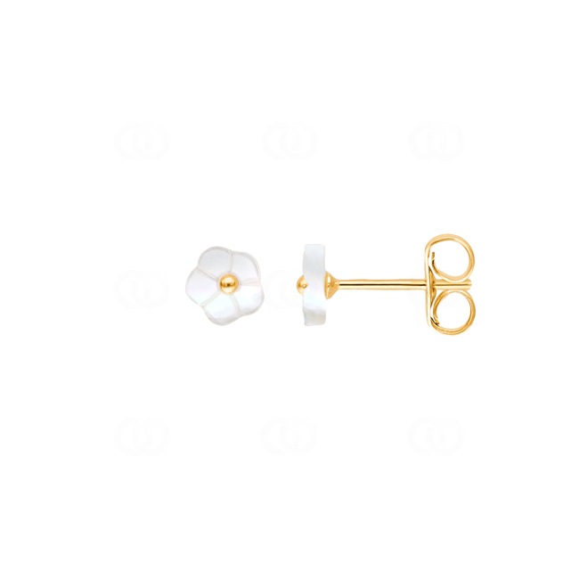 Clous d'oreilles or jaune 750/18 ct avec nacre, Fleur Clous d'oreilles or jaune 750/18 ct avec nacre, Fleur - OPE1010