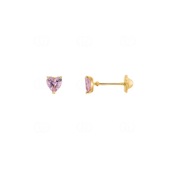 Stud Earrings 750/18 K Yellow Gold with pink Cubic Zirconia Heart Stud Earrings 750/18 K Yellow Gold with pink Cubic Zirconia Heart - IK216JZRO