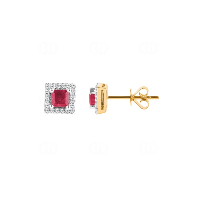 Ohrstecker 750/18 K Gelbgold mit Rubin und Diamanten 0.12 ct H/si - OR-46608-RUB-GG