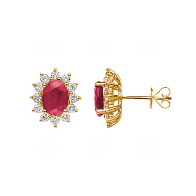 Stud Earrings 750/18 K Yellow Gold with oval Ruby & Diamonds 0.81 ct H/si - OR-19241-RUB-GG