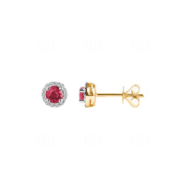Ohrstecker 750/18 K Gelbgold mit Rubin rund und Diamanten 0.08 ct H/si Ohrstecker 750/18 K Gelbgold mit Rubin rund und Diamanten 0.08 ct H/si - OR-46605-RUB-GG