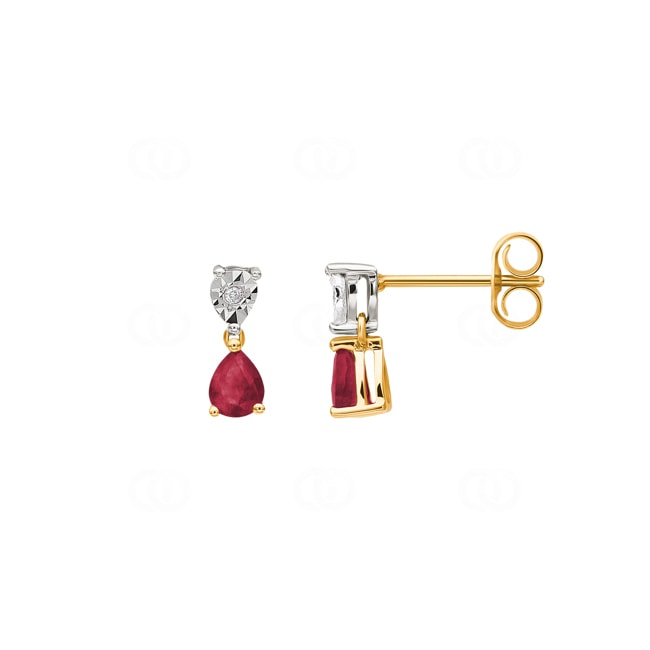 Clous d'oreilles or jaune 750/18 ct avec rubis et diamant 0.01ct. - 2.7006.R3