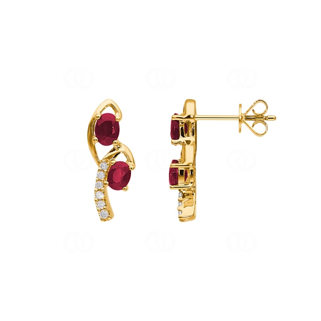 Clous d'oreilles or jaune 750/18 ct avec rubis & diamants 0.08 ct H/si - OR-38102-RUB-GG