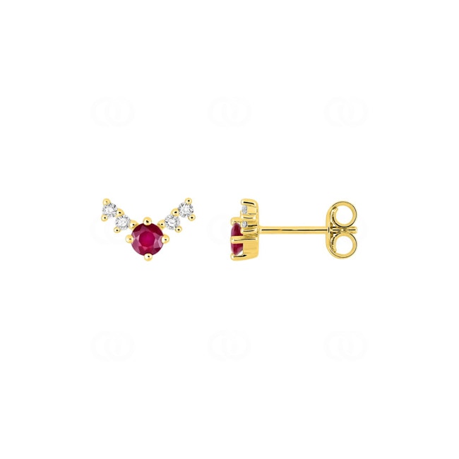 Clous d'oreilles or jaune 750/18 ct avec rubis & diamants 0.10 ct - 2.7438.R0