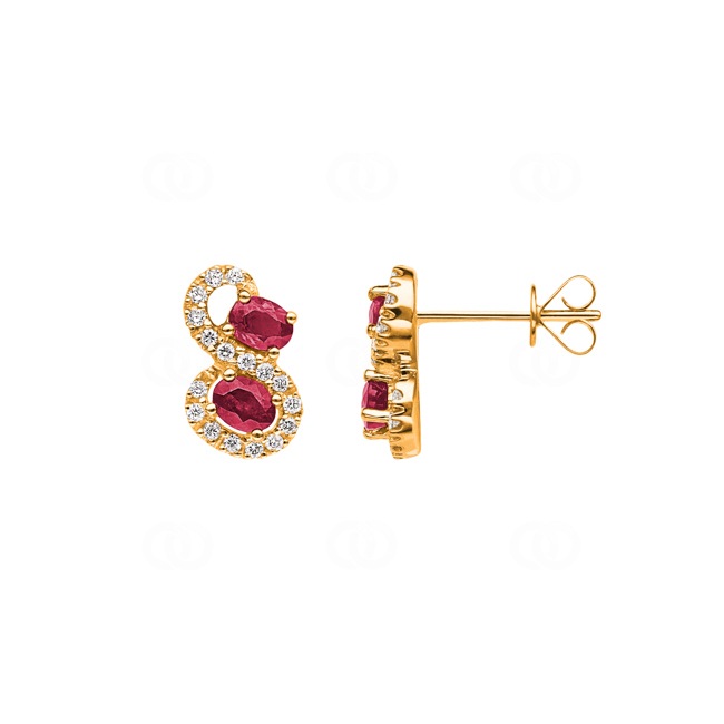 Clous d'oreilles or jaune 750/18 ct avec rubis & diamants 0.21 ct H/si - OR-35646-RUB-GG