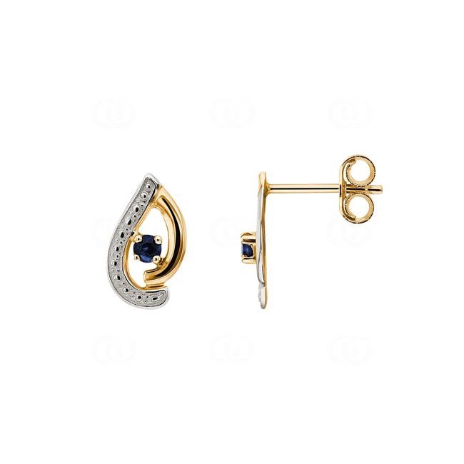 Clous d'oreilles or jaune 750/18 ct avec saphir - 2.078.S3