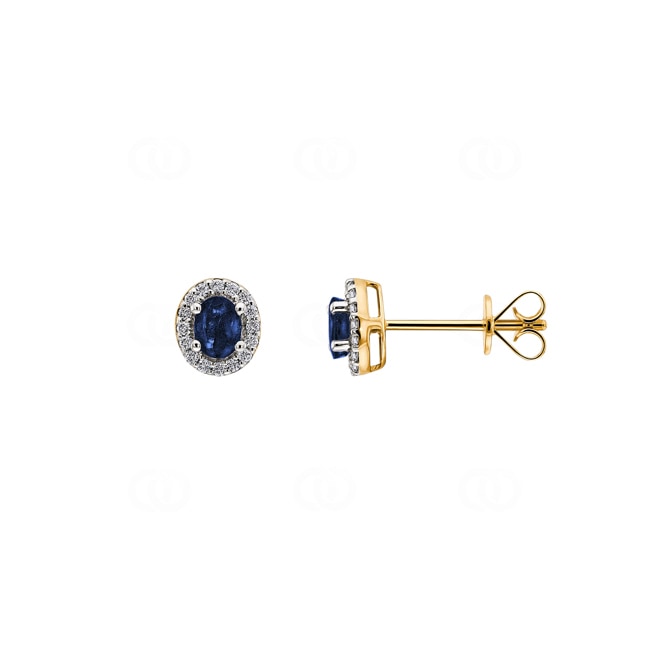 Stud Earrings 750/18 K Yellow Gold with oval Sapphire & Diamonds 0.09 ct H/si - OR-46629-SAF-GG