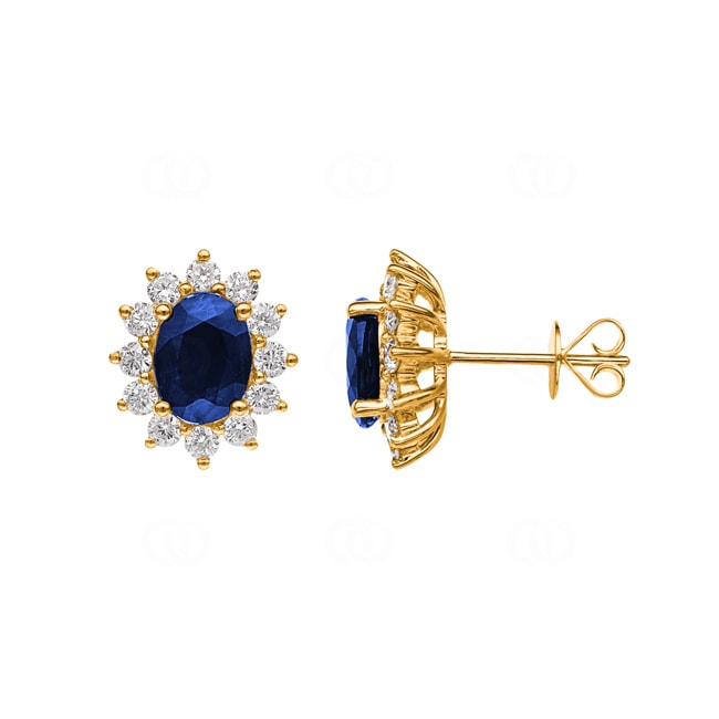 Stud Earrings 750/18 K Yellow Gold with oval Sapphire & Diamonds 0.81 ct H/si - OR-19241-SAF-GG