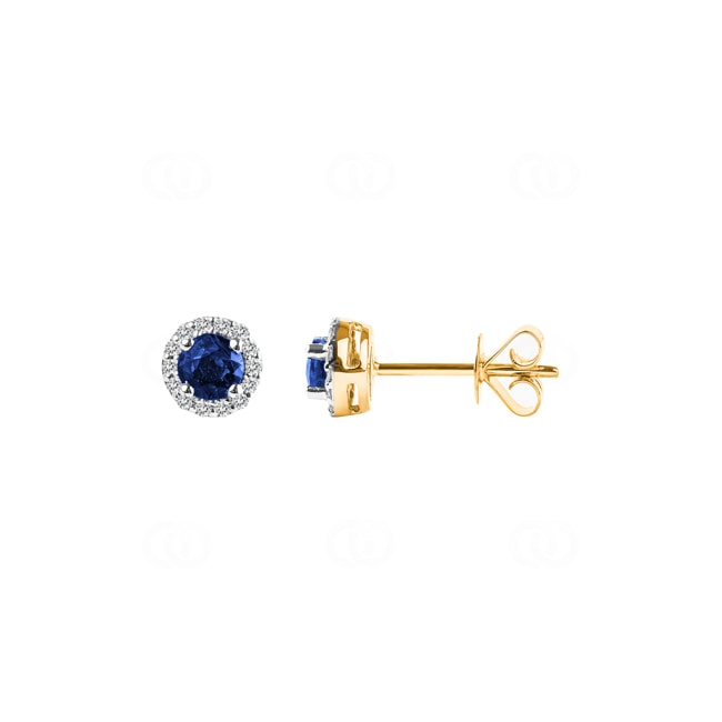 Clous d'oreilles or jaune 750/18 ct avec saphir ronde et diamants 0.08 ct H/si Clous d'oreilles or jaune 750/18 ct avec saphir ronde et diamants 0.08 ct H/si - OR-46605-SAF-GG