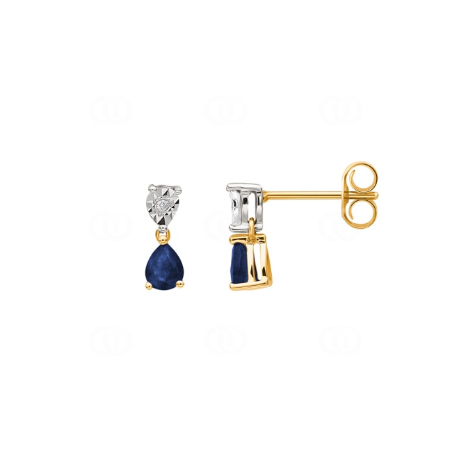 Stud Earrings 750/18 K Yellow Gold with Sapphire and Diamond 0.01ct. - 2.7006.S3