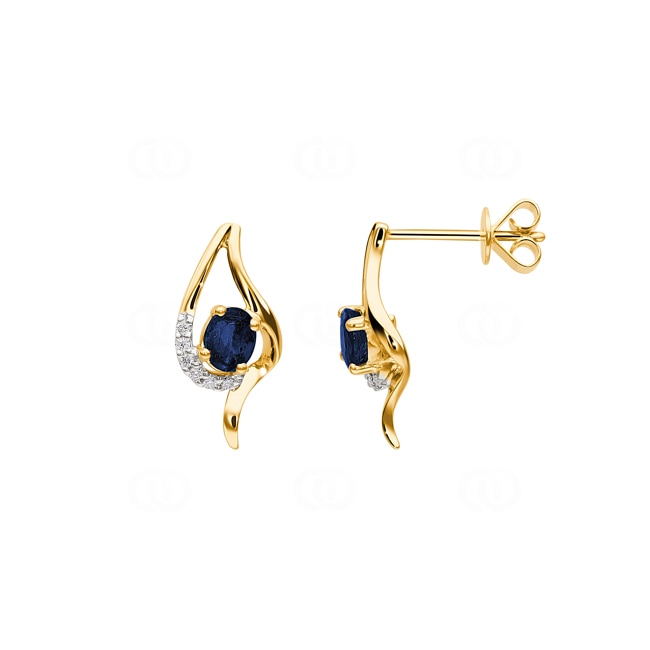 Sapphire Earrings 750/18 K Yellow Gold with Diamonds 0.05 ct H/si - OR-45890-SAF-GG