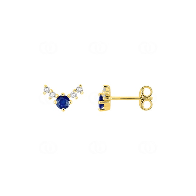 Stud Earrings 750/18 K Yellow Gold with Sapphires & Diamonds 0.10 ct - 2.7438.S0