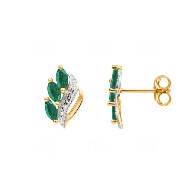 Clous d'oreilles or jaune 750/18 ct avec émeraude - 28PF12BE