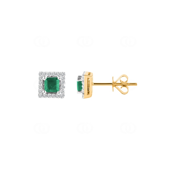 Ohrstecker 750/18 K Gelbgold mit Smaragd und Diamanten 0.12 ct H/si - OR-46608-SMA-GG