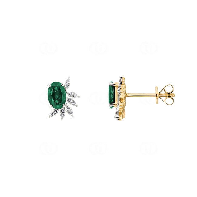 Stud Earrings 750/18 K Yellow Gold with oval Emeralds & Diamonds 0.08 ct H/si - OR-73485-SMA-GG