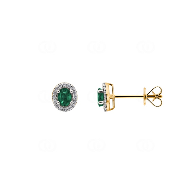 Stud Earrings 750/18 K Yellow Gold with oval Emerald & Diamonds 0.09 ct H/si - OR-46629-SMA-GG
