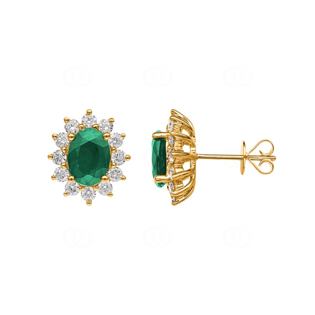 Stud Earrings 750/18 K Yellow Gold with oval Emerald & Diamonds 0.81 ct H/si - OR-19241-SMA-GG