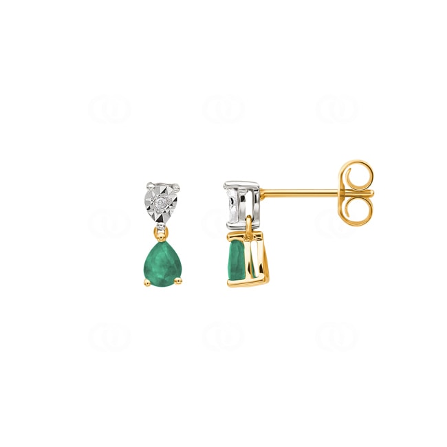 Ohrstecker 750/18 K Gelbgold mit Smaragd und Diamant 0.01ct. - 2.7006.E3