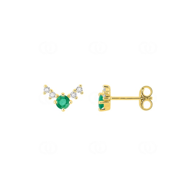 Clous d'oreilles or jaune 750/18 ct avec émeraudes & diamants 0.10 ct - 2.7438.E0