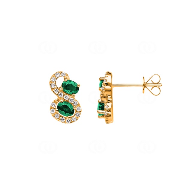 Clous d'oreilles or jaune 750/18 ct avec émeraudes & diamants 0.21 ct H/si - OR-35646-SMA-GG