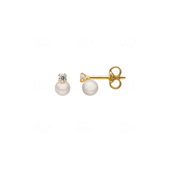 Ohrstecker 750/18 K Gelbgold mit Süsswasserzuchtperle 4mm und Zirkonia - 8055PZ