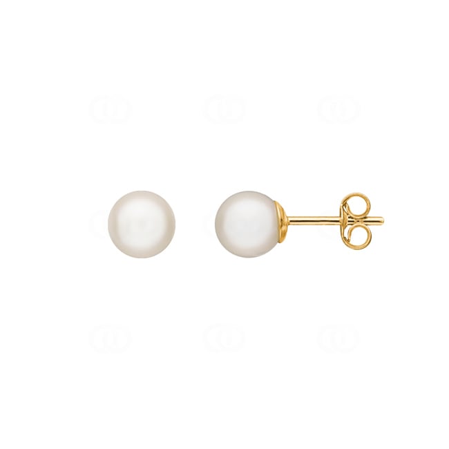 Clous d'oreilles or jaune 750/18 ct avec perle de culture d'eau douce 6mm - 8376.6P
