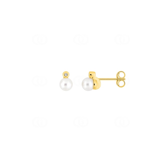 Ohrstecker 750/18 K Gelbgold mit Süsswasserzuchtperlen 4mm & Zirkonia - 2.7423.P0