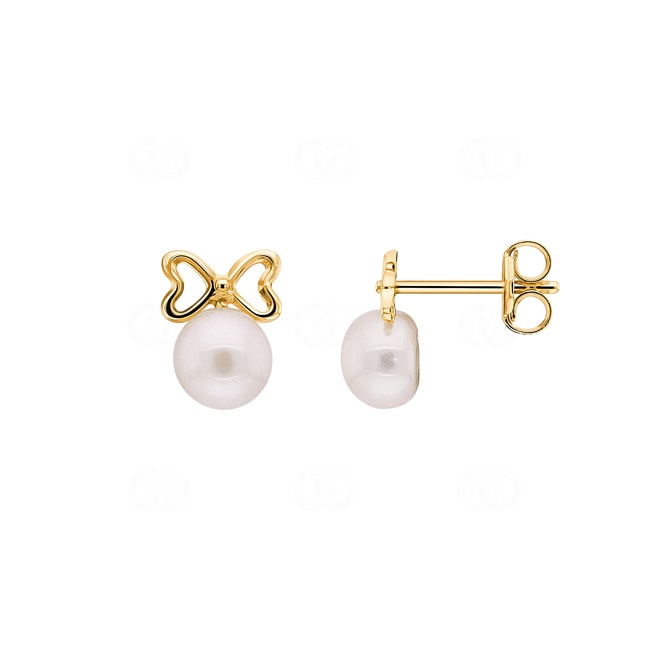 Clous d'oreilles or jaune 750/18 ct Papillon avec perles de culture d'eau douce - 146861.6PGG