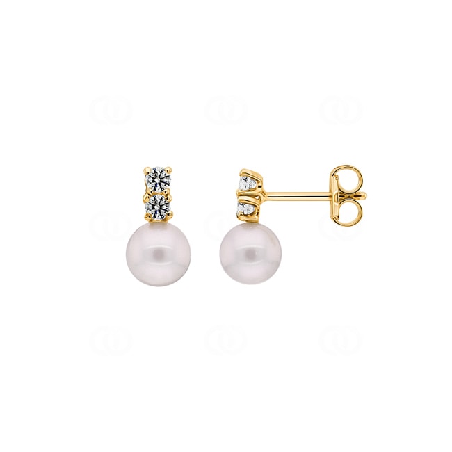 Clous d'oreilles or jaune 750/18 ct avec perles de culture d'eau douce & zircones Clous d'oreilles or jaune 750/18 ct avec perles de culture d'eau douce & zircones - 132411.6GG