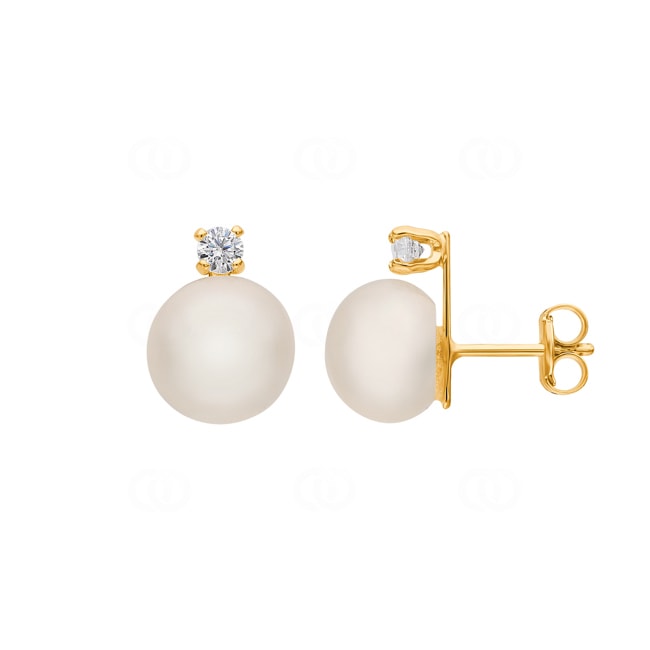 Ohrstecker 750/18 K Gelbgold mit Süsswasserzuchtperlen & Zirkonia - 220201.6Z