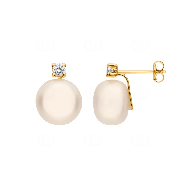 Ohrstecker 750/18 K Gelbgold mit Süsswasserzuchtperlen & Zirkonia - 321151.6ZGG