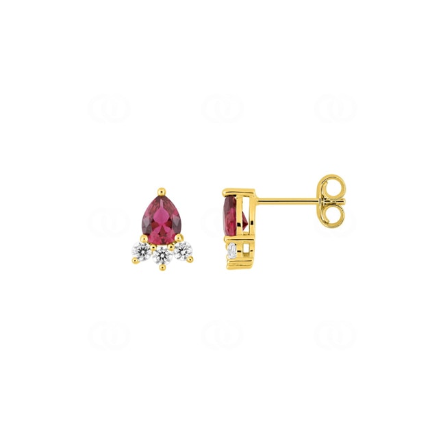 Ohrstecker 750/18 K Gelbgold mit Tropfen Rubinen & Zirkonia - 2.7487.R0
