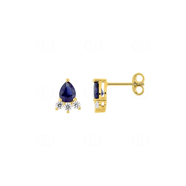 Clous d'oreilles or jaune 750/18 ct avec saphirs & zircones - 2.7487.S0