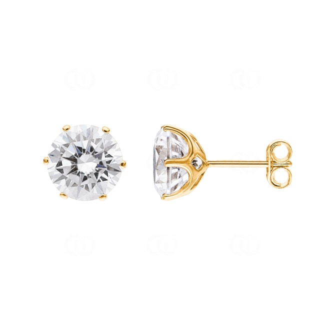 Stud Earrings 750/18 K Yellow Gold with Cubic Zirconia 6 Prongs Ø 8mm - 8046.8Z