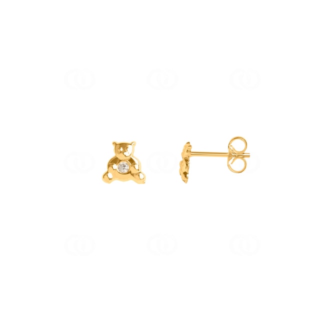 Stud Earrings 750/18 K Yellow Gold Bear with Cubic Zirconia - 8017Z