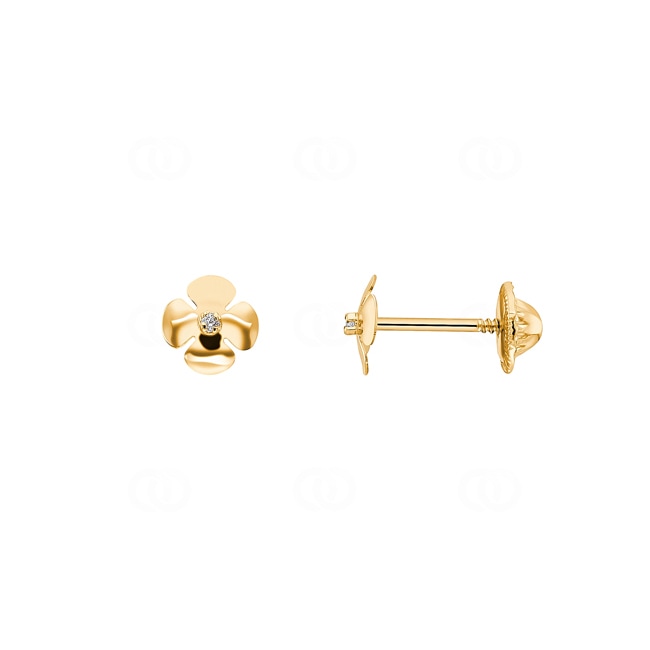 Clous d'oreilles or jaune 750/18 ct Fleur avec zircones - IK214JZ