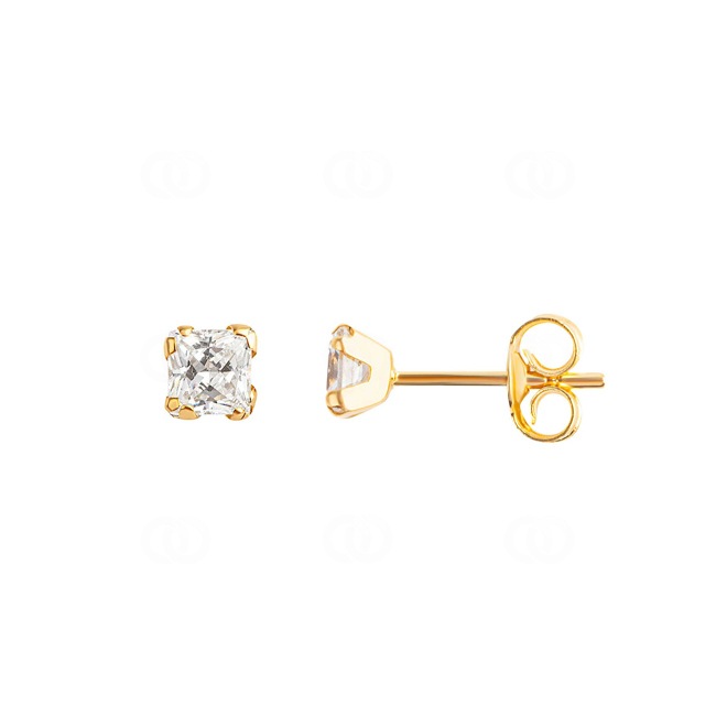 Clous d'oreilles or jaune 750/18 ct avec zircones carrée 4mm - 8038.4Z