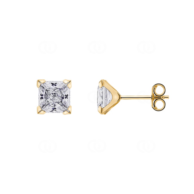 Stud Earrings 750/18 K Yellow Gold with Cubic Zirconia 6mm - 8038.6Z