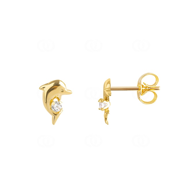Clous d'oreilles or jaune 750/18 ct Dauphin avec zircones - 8347Z