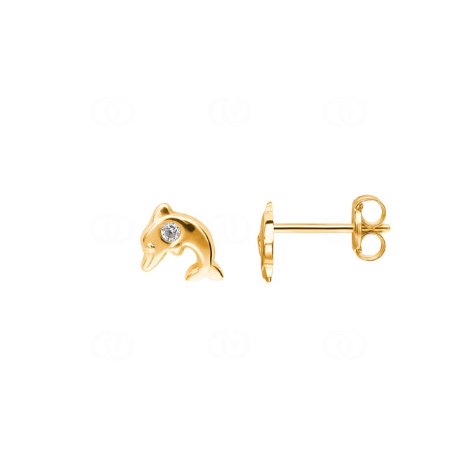 Stud Earrings 750/18 K Yellow Gold with Cubic Zirconia, Dolphin Stud Earrings 750/18 K Yellow Gold with Cubic Zirconia, Dolphin - 155041.6ZIR
