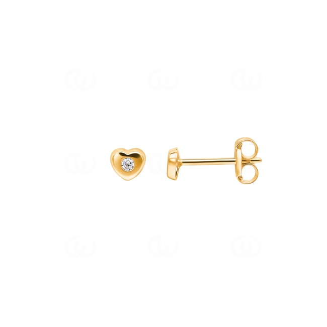 Stud Earrings 750/18 K Yellow Gold with Cubic Zirconia, Heart - 150601.6ZIR