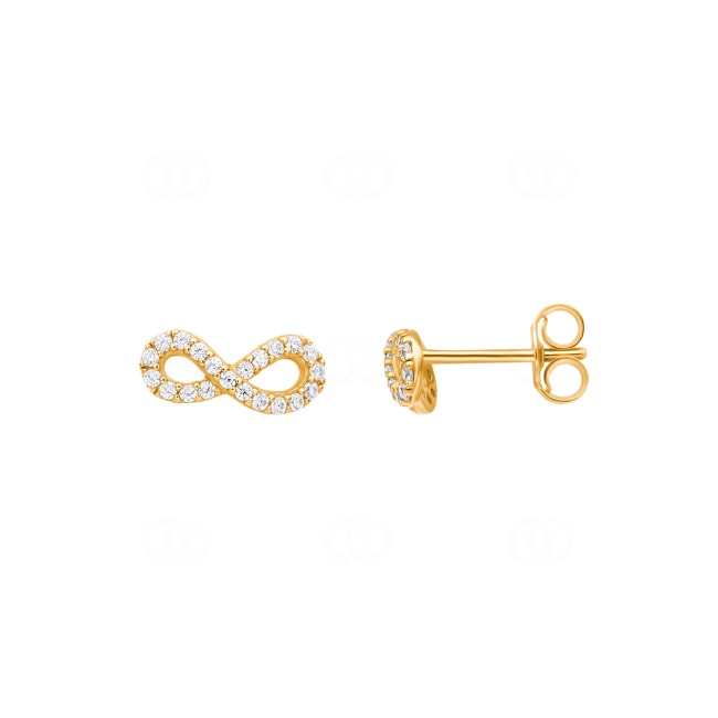 Stud Earrings 750/18 K Yellow Gold Infinity with Cubic Zirconia - 28SA689JZ