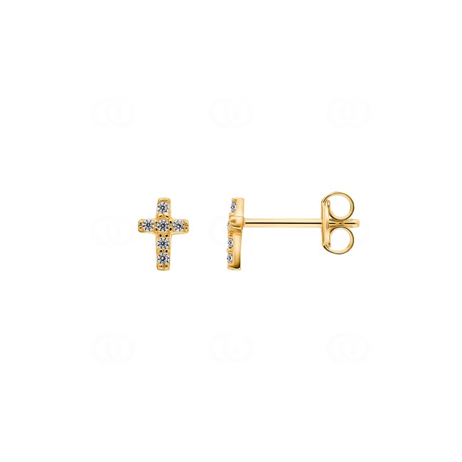 Clous d'oreilles or jaune 750/18 ct Croix avec zircones - 252141.6Z