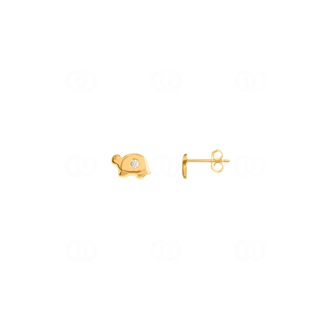 Stud Earrings 750/18 K Yellow Gold Turtle with Cubic Zirconia - 8018Z