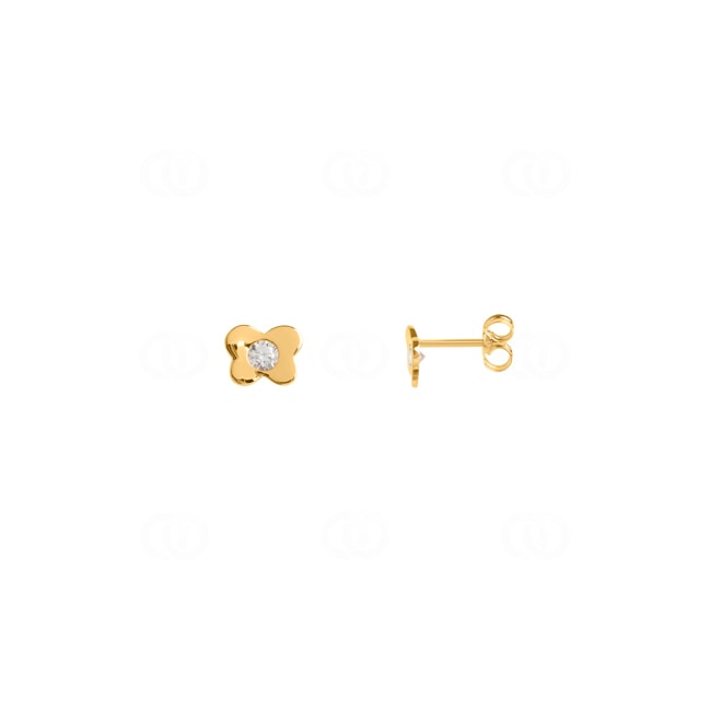 Clous d'oreilles or jaune 750/18 ct Papillon avec zircones - 8177Z
