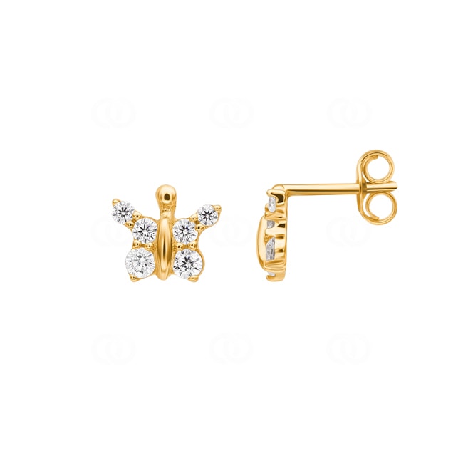 Clous d'oreilles or jaune 750/18 ct Papillon avec zircones - 8203Z